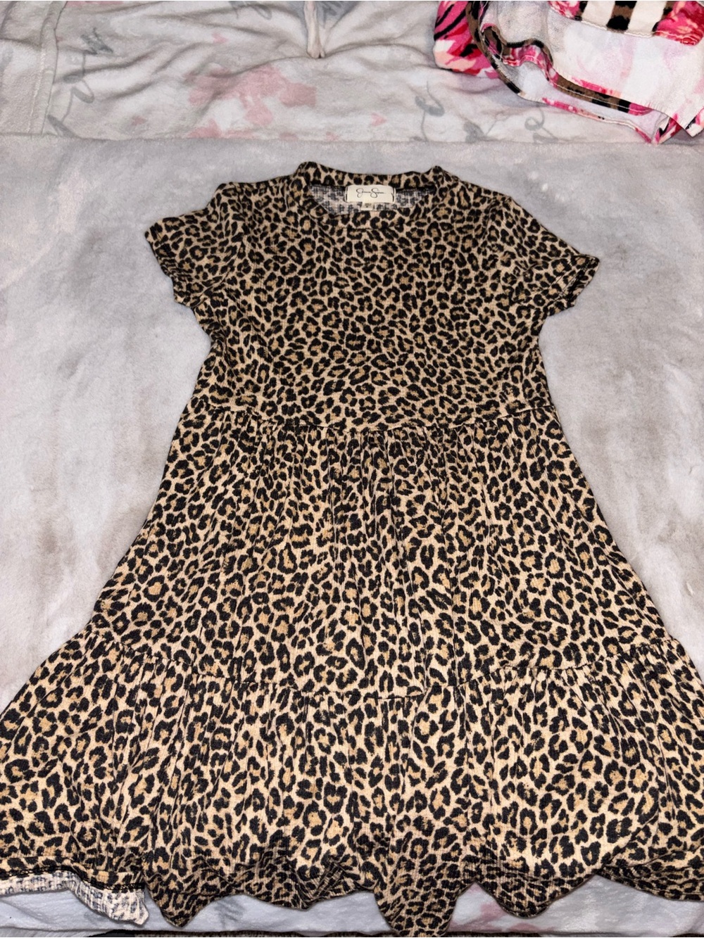 Jessica Simpson Leopard Print Short Sleeve Dress - Black & Tan